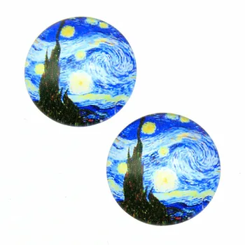 20pcs Ван Гог Звездното Небе Стъклени Кабошоны За Бижута Ръчно изработени от Кръгли Квадратни Стъклени Кабошоны 8~30 mm