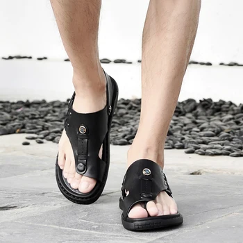 FIXSYS Летни мъжки сандали Кожена Ежедневни Обувки Открит Нескользящие плажни чехли Модерен мъжки Чехли Леки Пързалки За Почивка