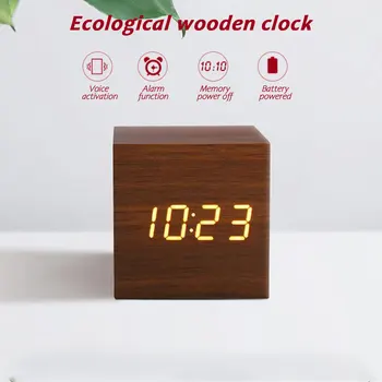 Led часовник мултифункционален температура настолни часовници, дървени цифри украса електронни настолни часовници с будилник, задвижвани от AAA/USB