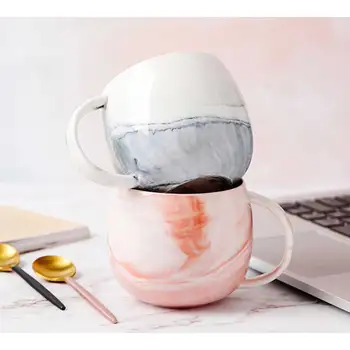 400 МЛ Мраморна Керамична чаша утайка от Чаша с Дръжка Nordic Brief Style Milk Tea Coffee Mug for Home Cafe Office Творчески Подарък