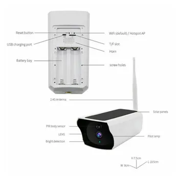 Външна HD 1080P IP Камера WIFI Безжична Домашна Камера за Сигурност на Слънчеви панели, Батерия Двупосочна Аудио Водоустойчива Камера за Наблюдение