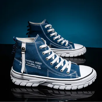 Мъжки парусиновая обувки на Високи плоски Обувки за мъже Сини, черни Маратонки Настолни обувки Espadrilles Парусиновые маратонки