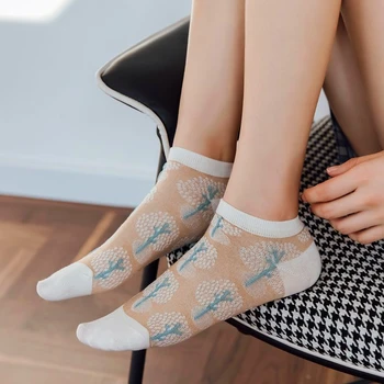 Модни Дамски Чорапи 2021 Нова Пролет Лято Невидими Ретро Печатни Чорапи Момичета Жените Са Модерни Ежедневни Къси Памучни Чорапи