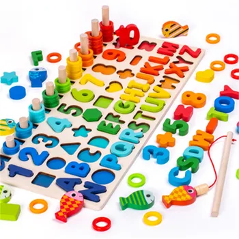3D Дървени блокове децата в Монтесори магнитна риболов игра на маса номер на писмо форма на съответните блокове на детски образователни играчки подарък