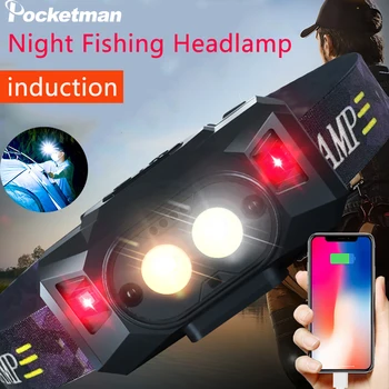 Супер Ярък Сензор за Движение на Тялото, Главоболие USB Лампа Акумулаторна Фаровете Открит Къмпинг Нощен Риболов на Прожекторите Ловно Корона Факел