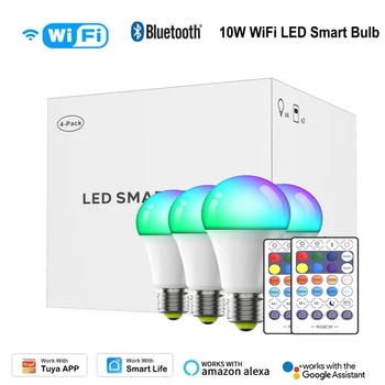 WiFi Bluetooth Smart Bulb Remote Controller Connect 10W E27 Dimmable Led Light Bulbs Таймер APP Remote Control Алекса Google Home